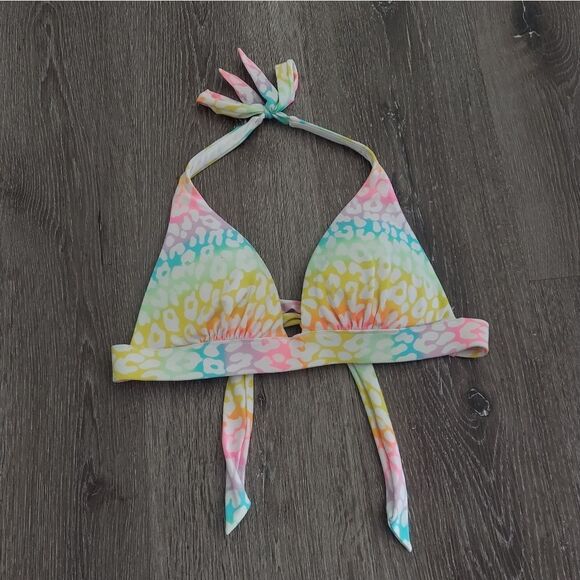Victoria's Secret Multi Color Leopard Animal Print Halter Triangle Bikini Top S - Picture 1 of 6